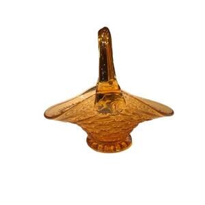 Vintage Small Amber Glass Basket Trinket Basket Candy Basket Hand Blown Glass Ba